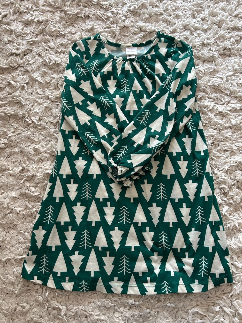 Hanna Andersson Green Tree-Print Long Sleeve Nightgown